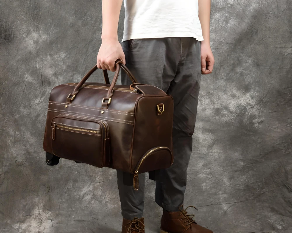 leather carry on luggage bag